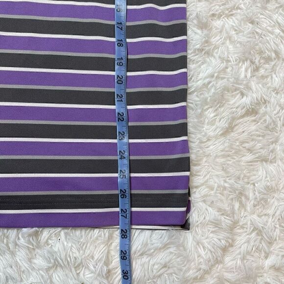 FJ Footjoy Golf Polo Shirt Mens Size Medium Purple Stripe Collared Stretch - Picture 4 of 7